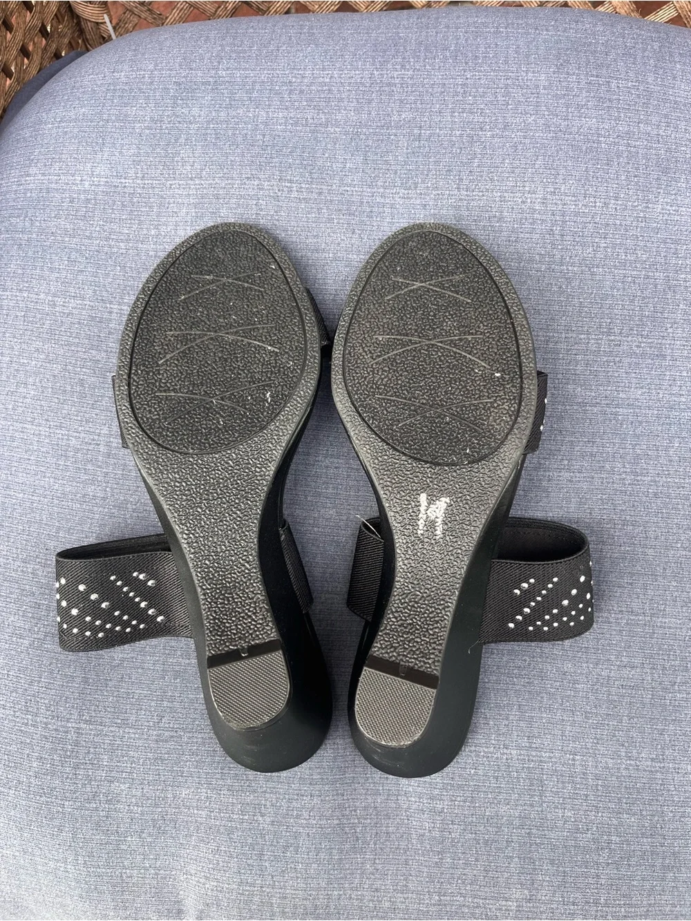 Impo Black Rhinestone Wedge Sandals women’s size 8M Slip Ons